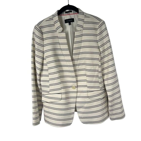 Talbots Stripe Waffle Stitch Blazer White Blue‎ Sz 10 - Picture 2 of 11